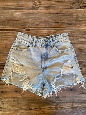 Zara Distressed Light Blue Denim High-Waist Women's Shorts Size USA 4